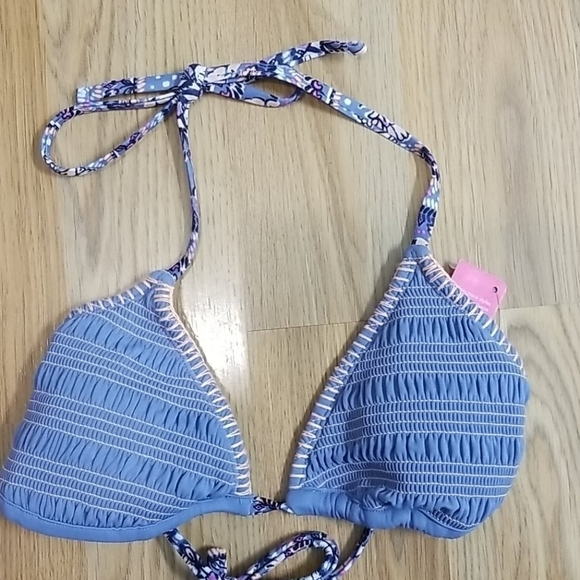 XHILARATION Bikini Top Swim Blue Whipstitched Size XS - Picture 5 of 9